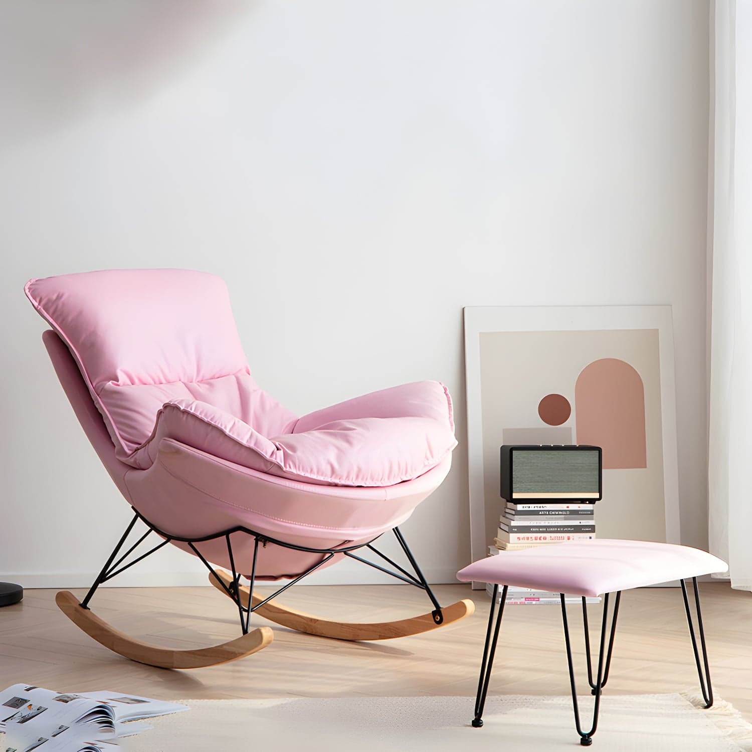 Modern Rocker Chair Upholstered with Dark legs Glider for Living Room - image 10