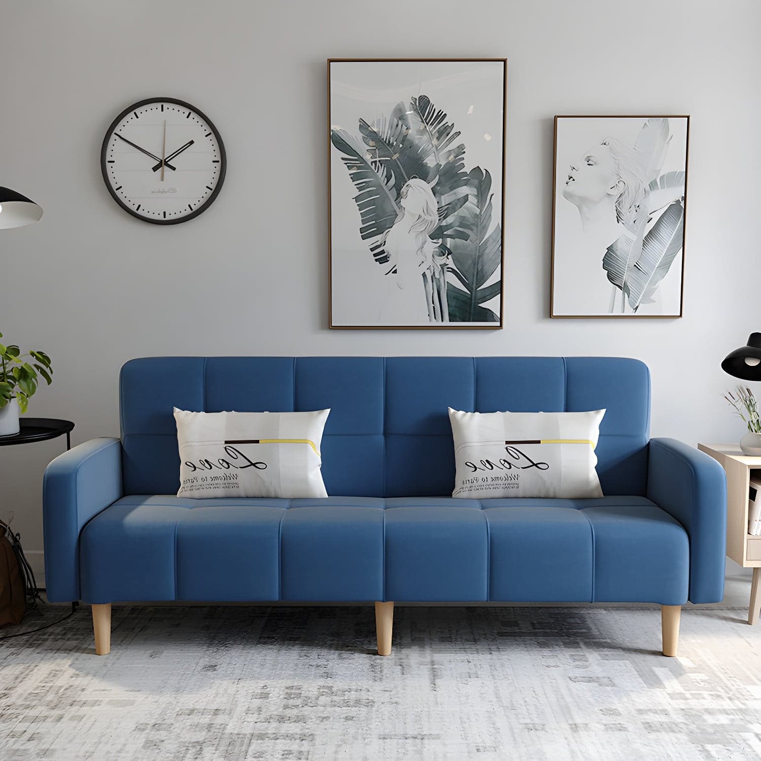 Living Room Linen Chesterfield Sofa with Wooden Legs Square Arm Loveseat - image 3