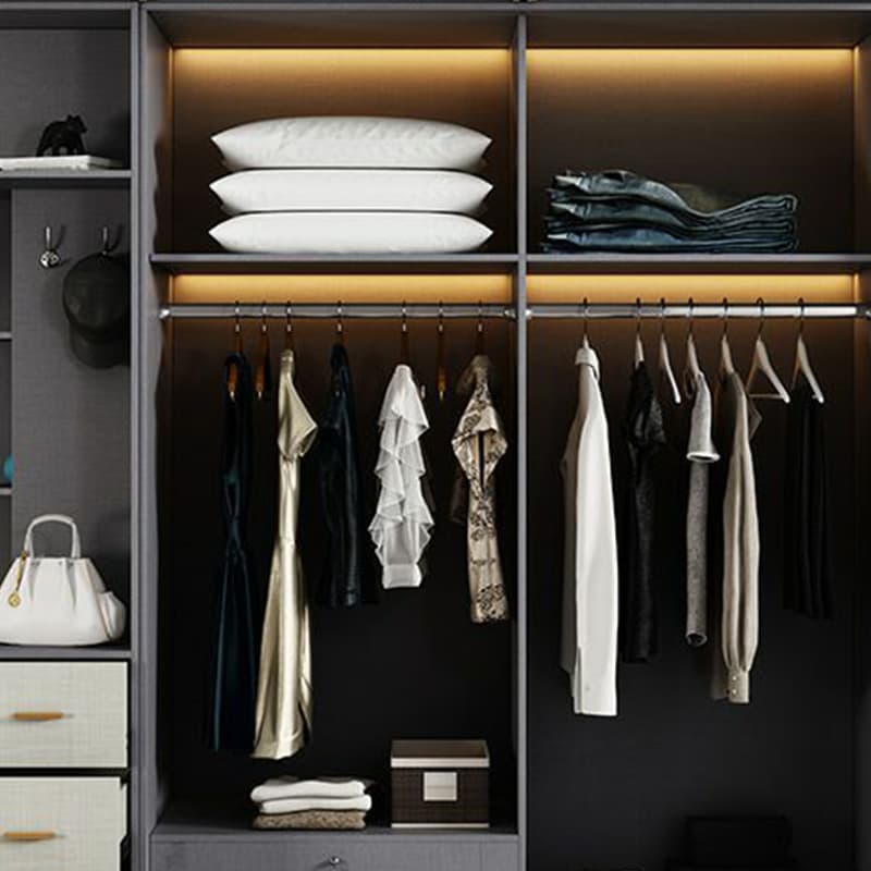 Contemporary Grey Wood Freestanding Cabinet Armoire with Lock, Interior Shelves & Soft Close Drawer - image 6