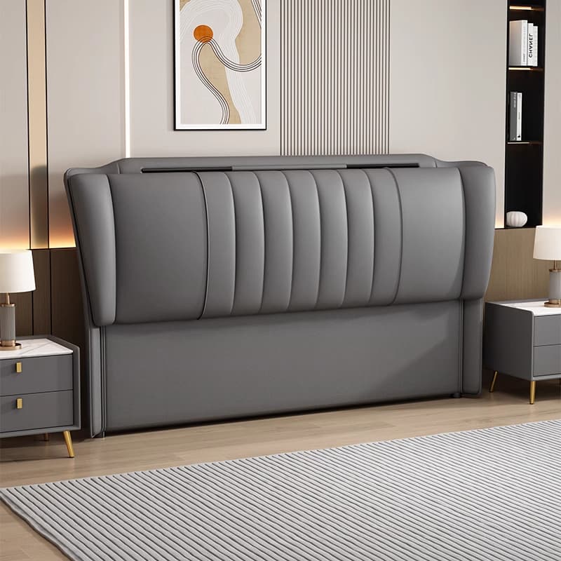 Modern Simple Style Sleigh Headboard in Natural Wood with No Distressing, Rectangle Shape for California King/King/Queen Bed, Featuring Sponge Upholstery and Standard Height