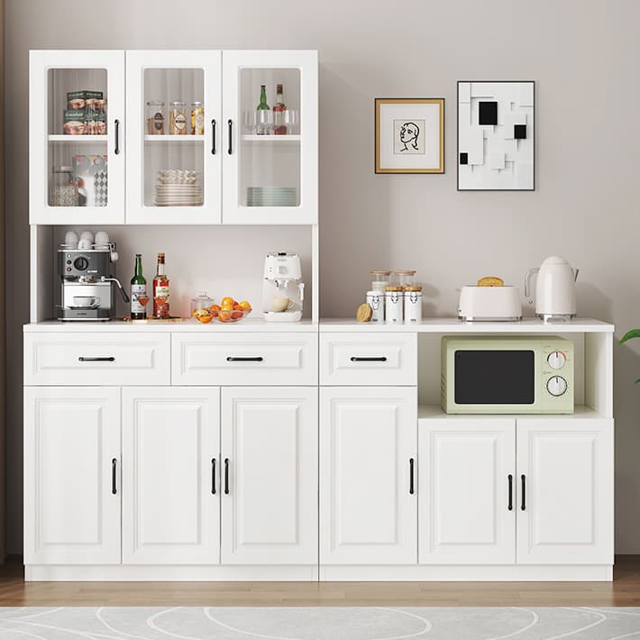 Freestanding Open Kitchen Storage Cabinet with Microwave Shelf, Countertop and Kitchen Appliance Storage for Kitchen in a Modish Style