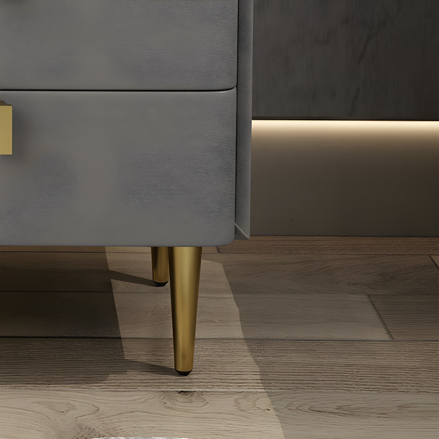 Faux Leather Nightstand Modern 3 - Drawer Nightstand with Stone Top - image 13