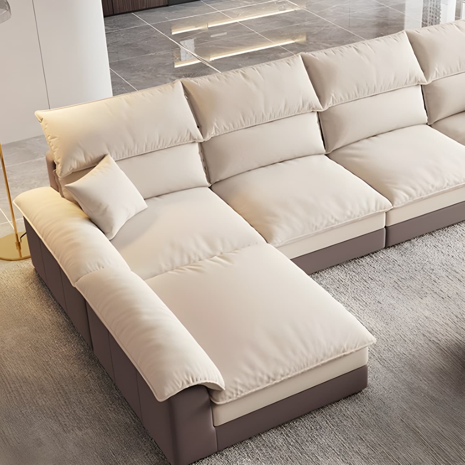 Beige ModernWood Sectional with Pillow Top Arm and Cushion Back - image 7
