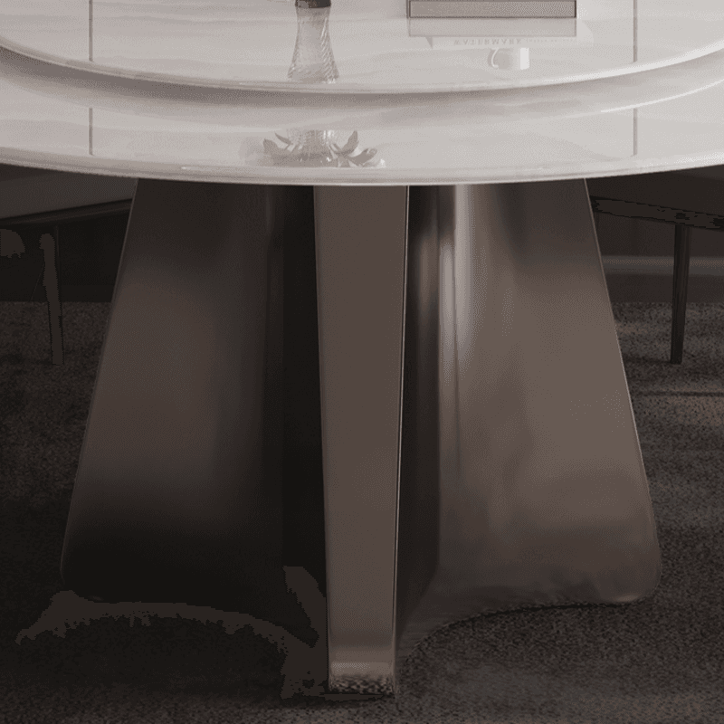 Minimalist Dining Table Set with Rounded Shape and Stump Base, Padded Chair with Back in White - image 6
