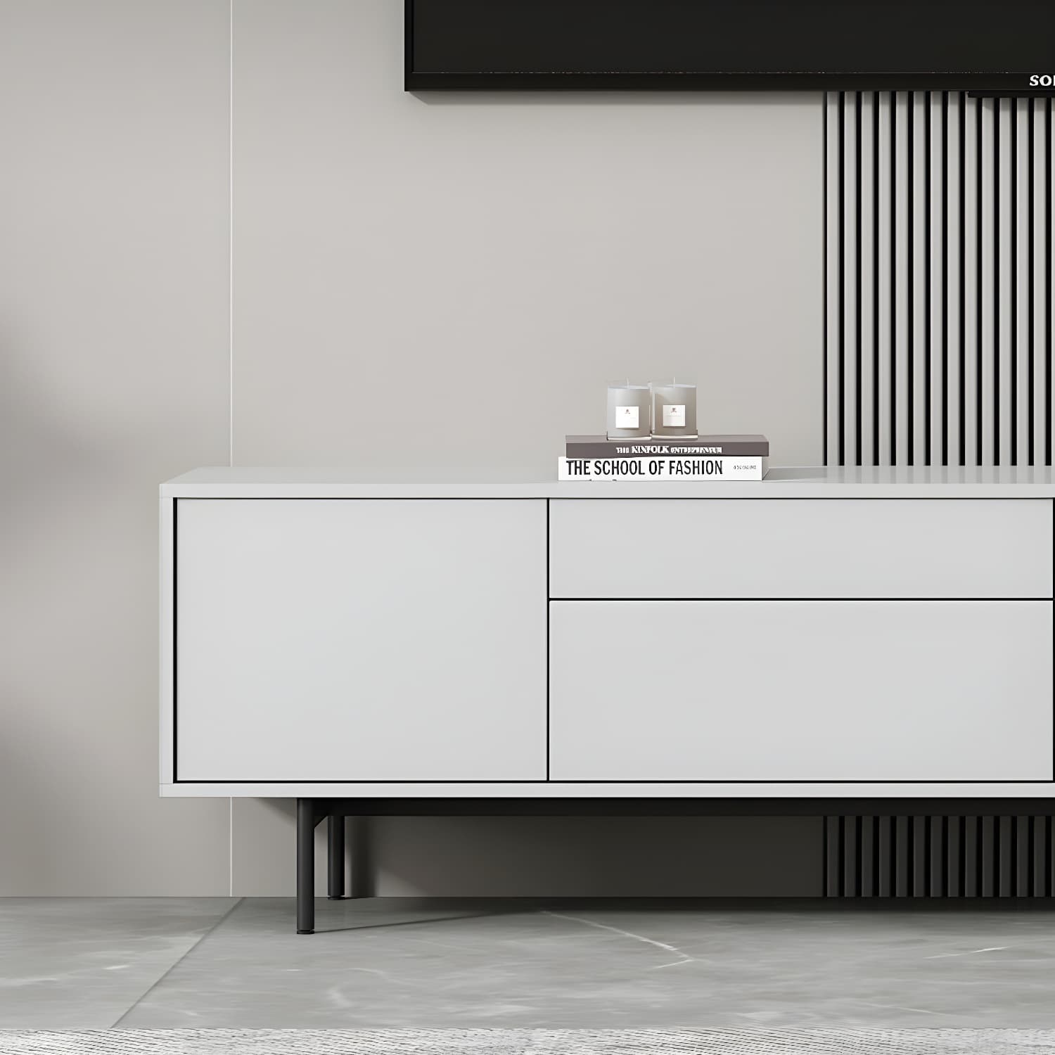 Industrial Enclosed Storage TV Stand Wooden Rectangle TV Cabinet with Splayed Legs - image 10