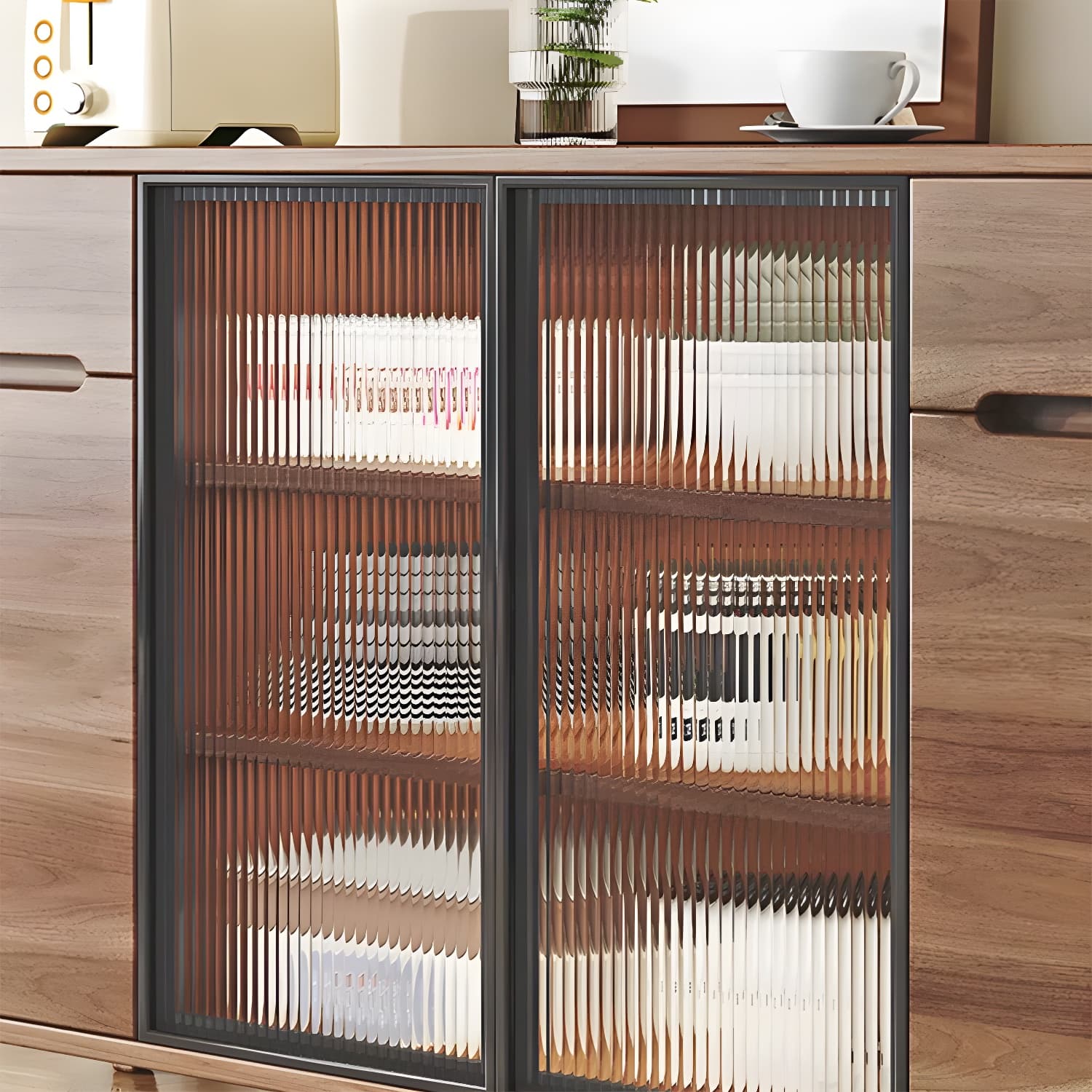 Contemporary Engineered Wood Free-standing Sideboard with Glass Door and Adjustable Shelves - image 9