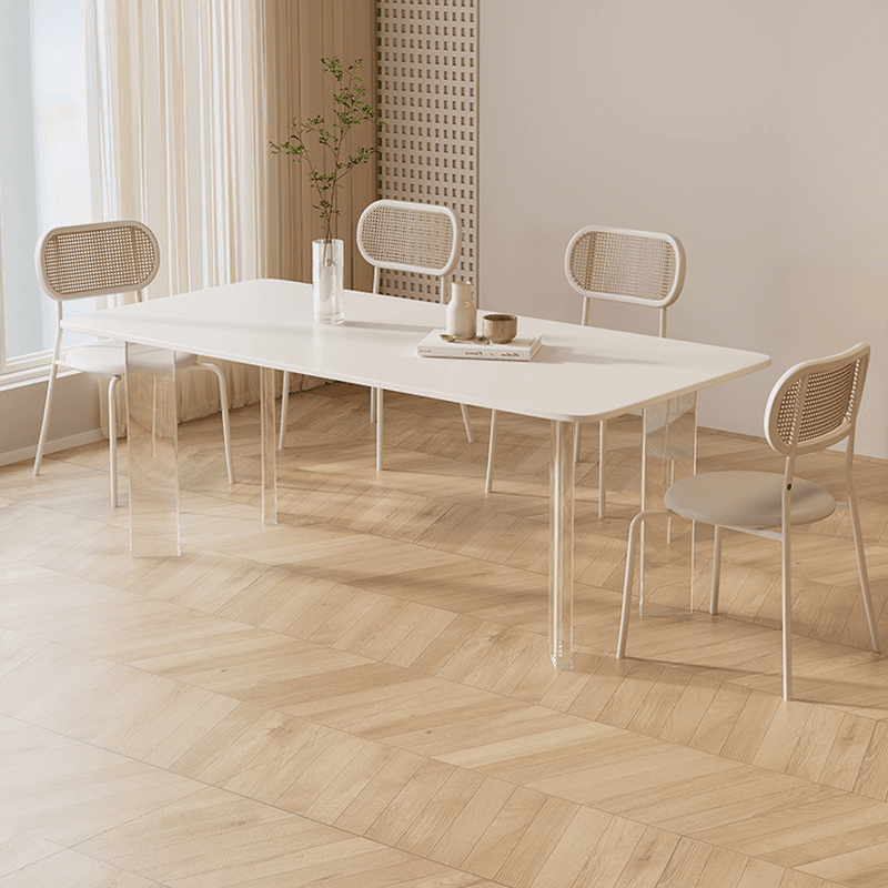 Minimalist Rectangular Slate Stone Dining Table Set with 4 Legs and Padded Chair Back - image 3