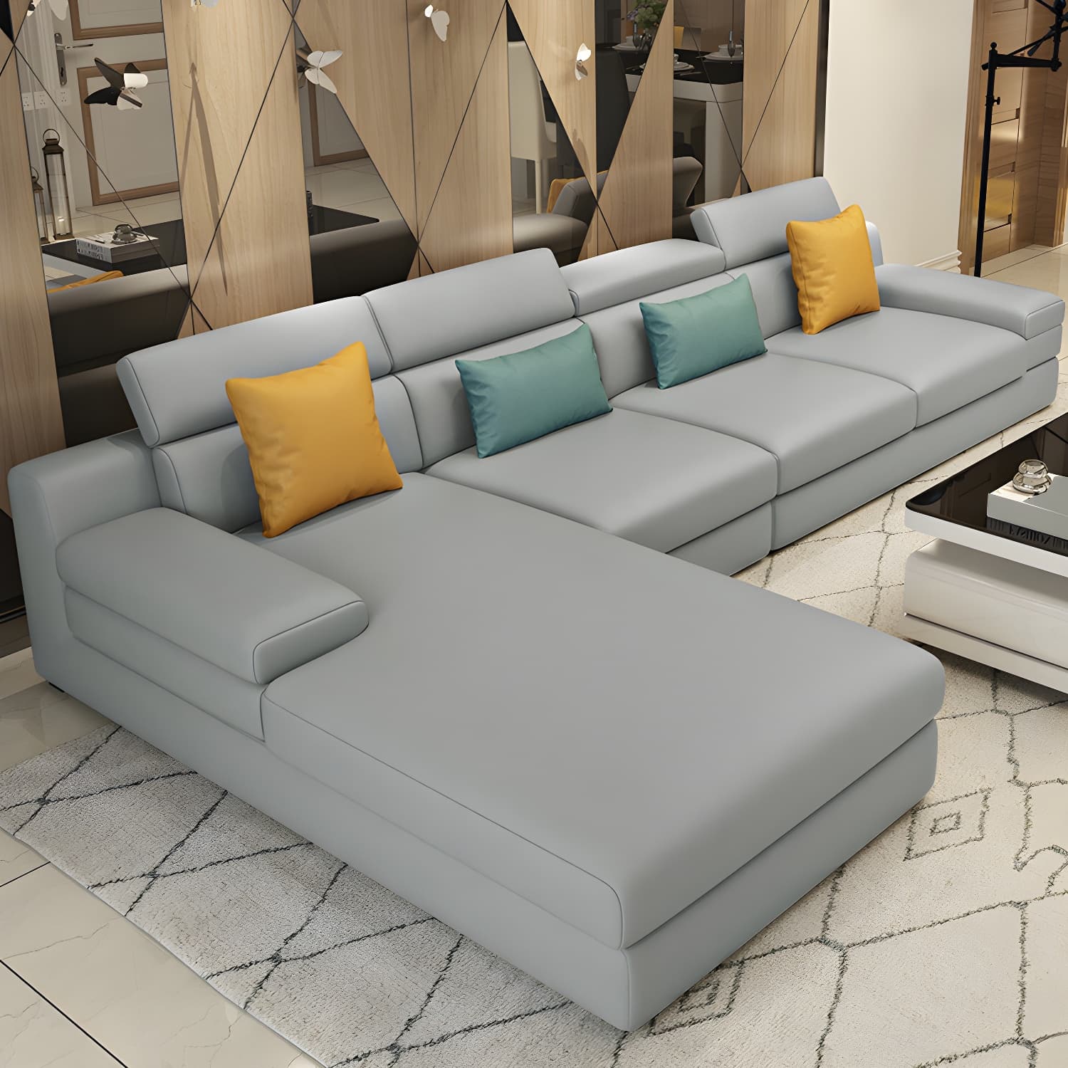 Modern L-Shape Sofa Chaise in Large Size with Cushion Back and Sponge Seat Fill - image 9