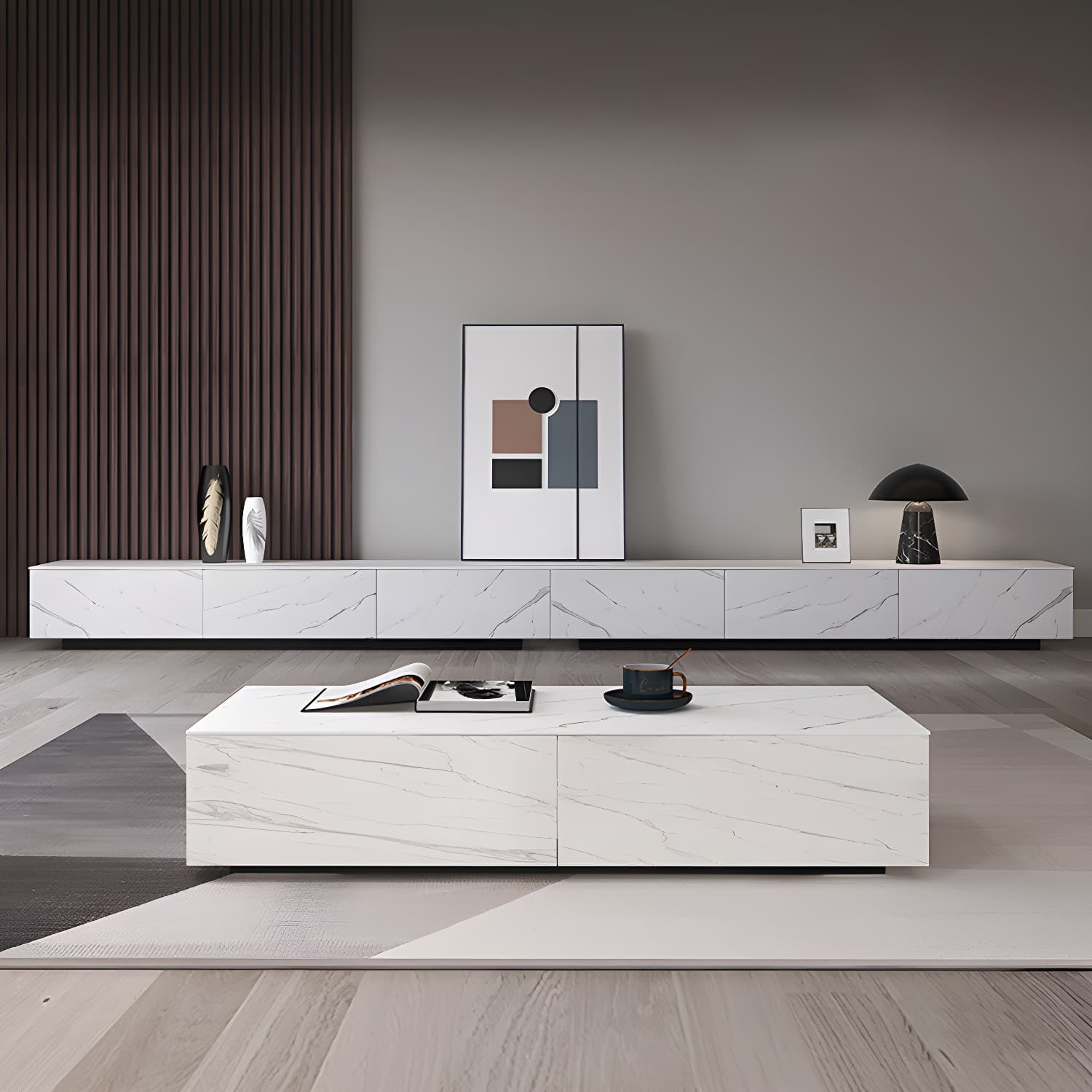 Contemporary 11.02"H TV Media Console Stand in White with Drawers