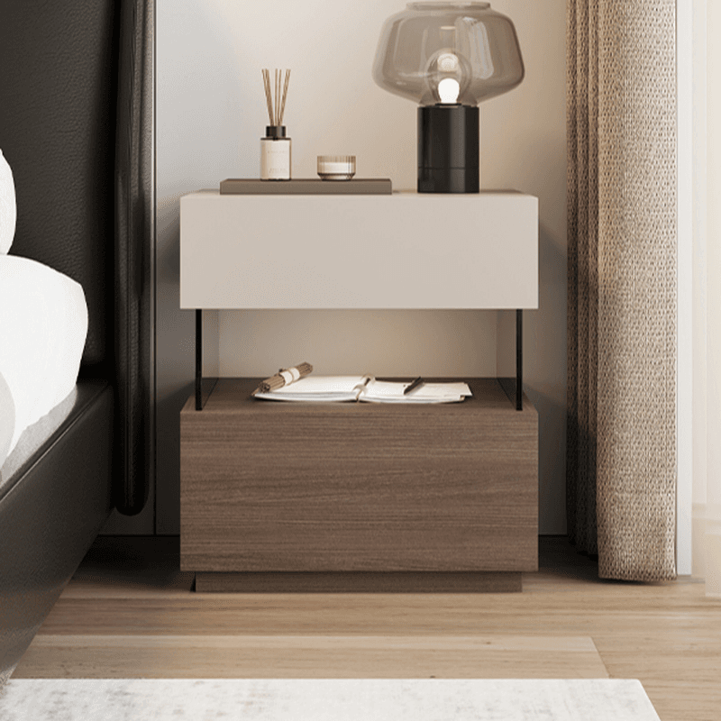 Modish Nightstand With Drawer Organization Featuring 2 Drawers, 1 Shelf, and Lumber Countertop - image 10