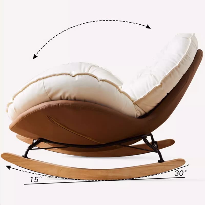 Minimalist Metal Upholstered Indoor Rocking Chair with Ottoman and Spindle Back , Recessed Arm and Natural Wood Finish - image 15