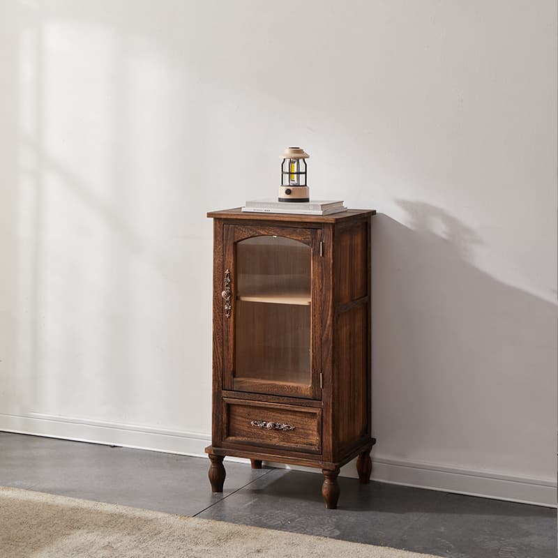 Classic Parlor Independent Accent Cabinet with Distressed Wood Finish, Damp-proof and Bun Feet