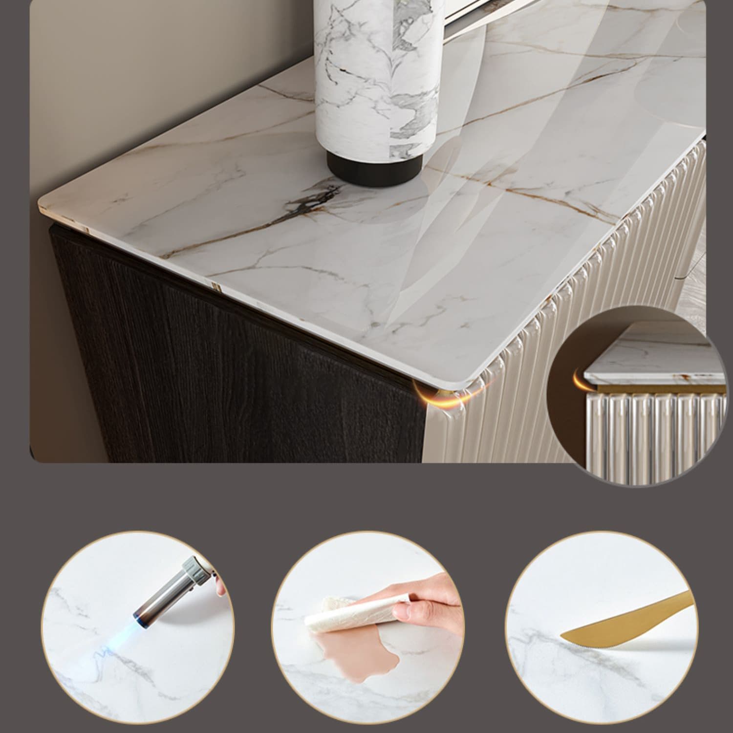 Stone Buffet Sideboard Glam Adjustable Shelves Buffet Credenza with Drawers and Cabinets - image 8
