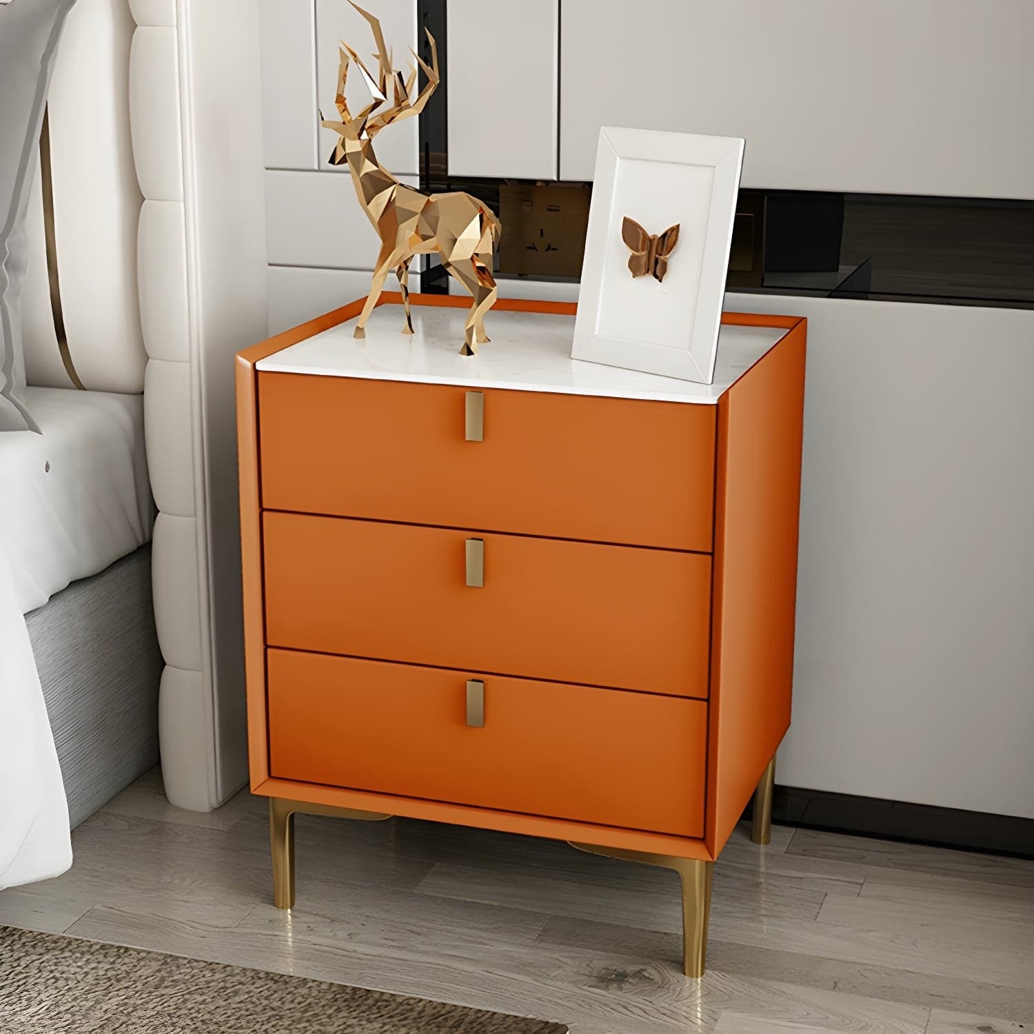 Glam Style Sintered Stone Top 3-Drawer Nightstand with Legs for Bedroom - image 8