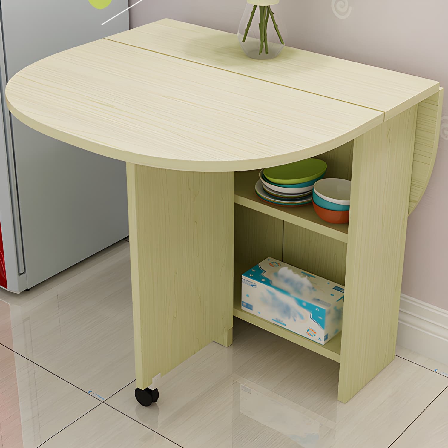 Solid Wood Mid-Century Modern Table Oval Solid Wood Top Table with Drop Leaf - image 13