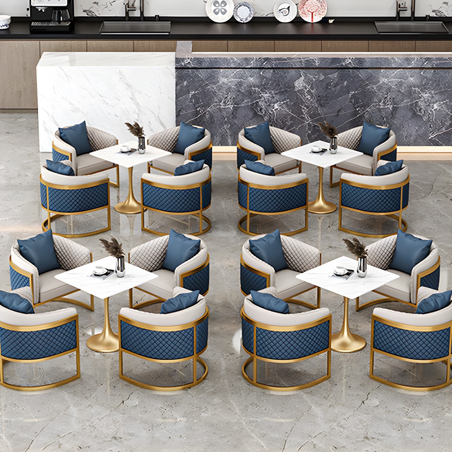 Golden Base Dining Table Medieval Modern Style Stone Table for Indoor - image 10