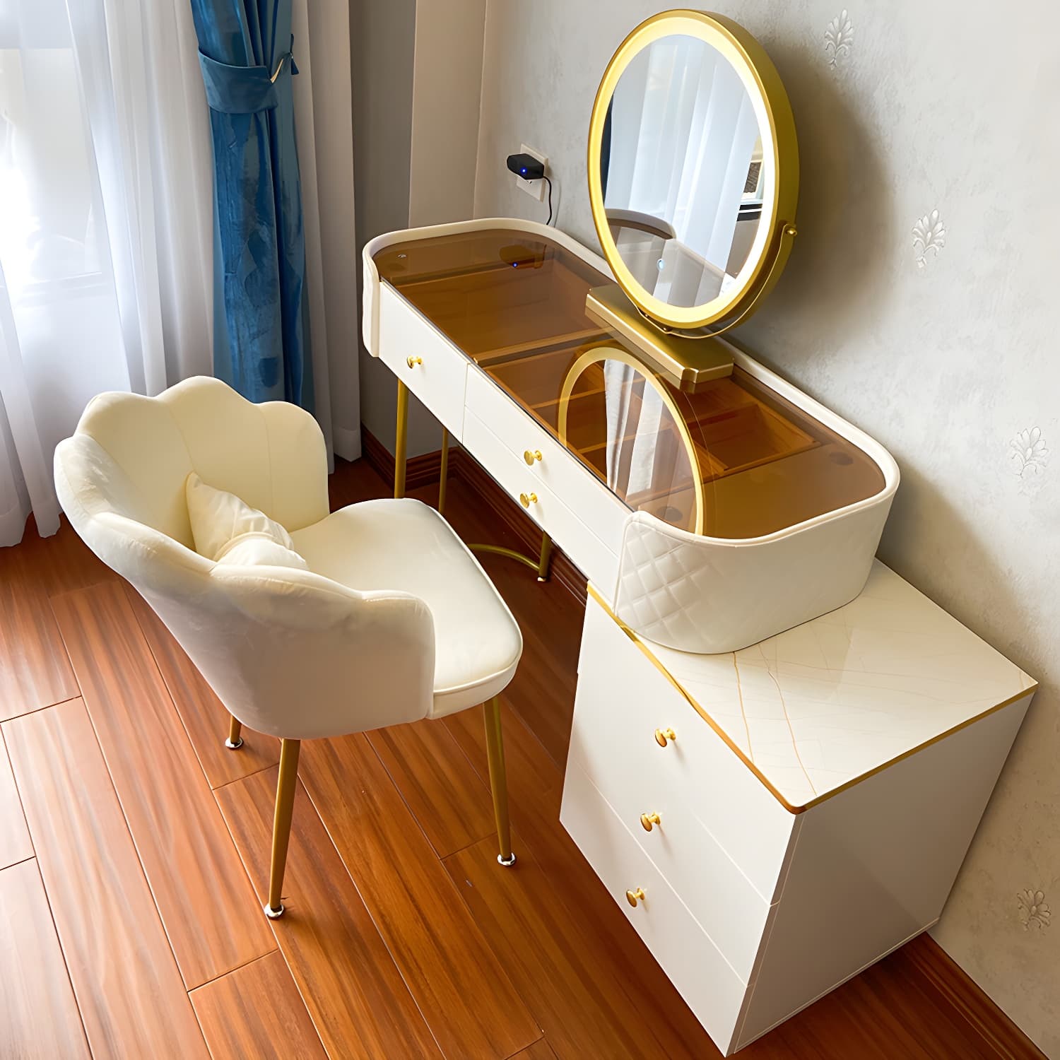 5/6 Drawers & Mirror Jewelry Vanity Desk 30.7" Tall Makeup Vanity Desk - image 5