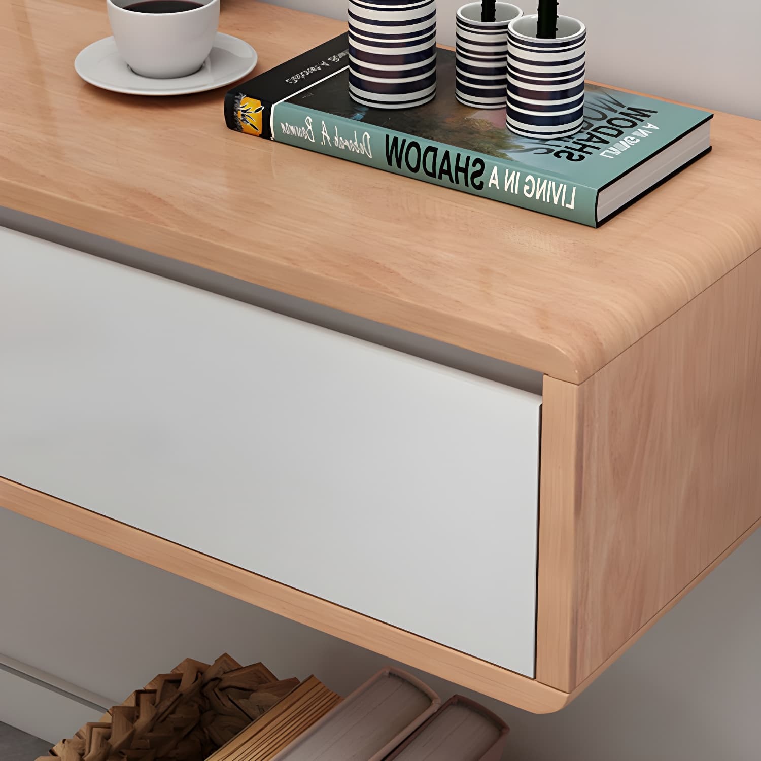Nordic Wall-Mounted TV Console Solid Wood 2-Drawer Floating TV Stand Console - image 13
