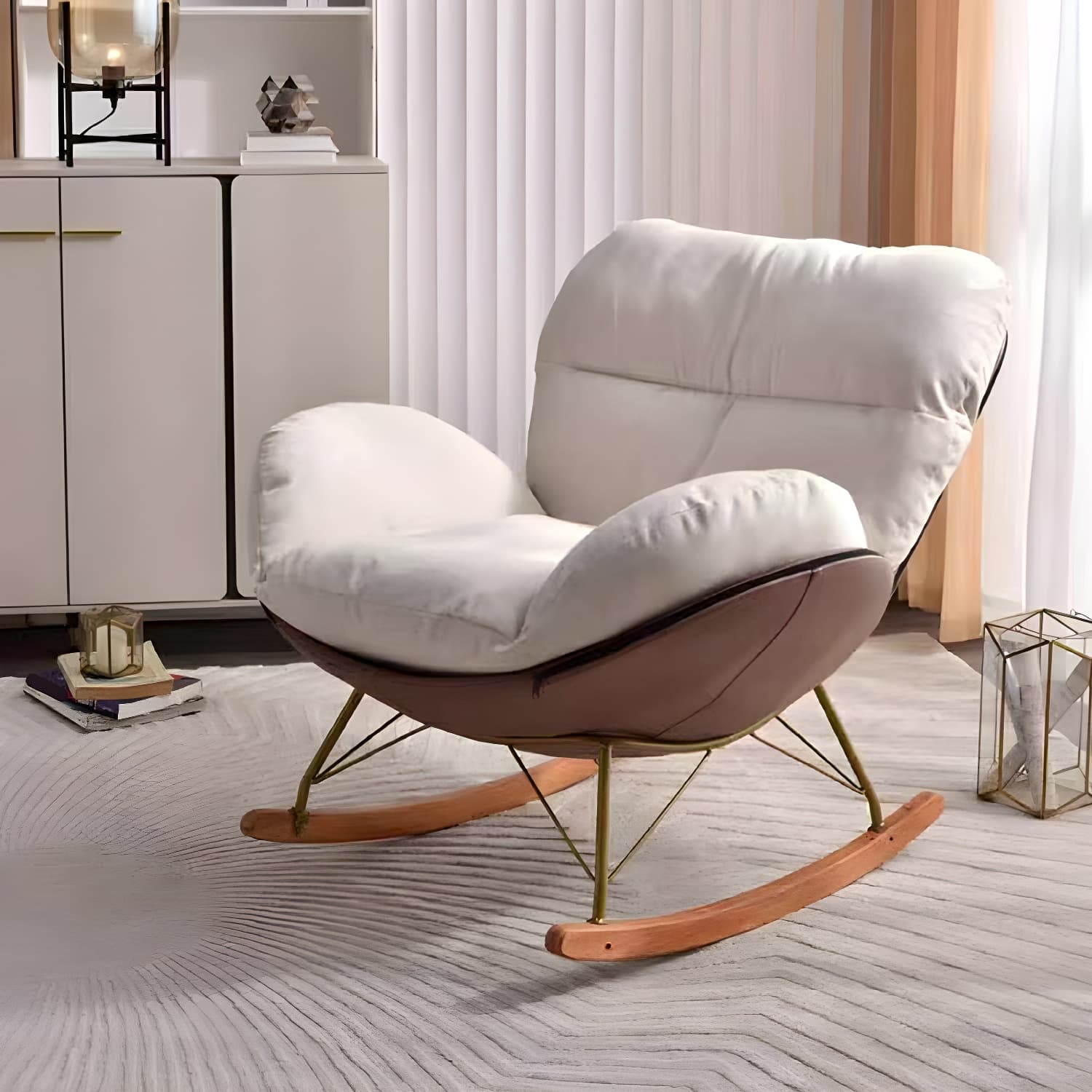 Modern Upholstered Indoor Rocking Chair with Removable Cushions and Slipcover for Enhanced Comfort