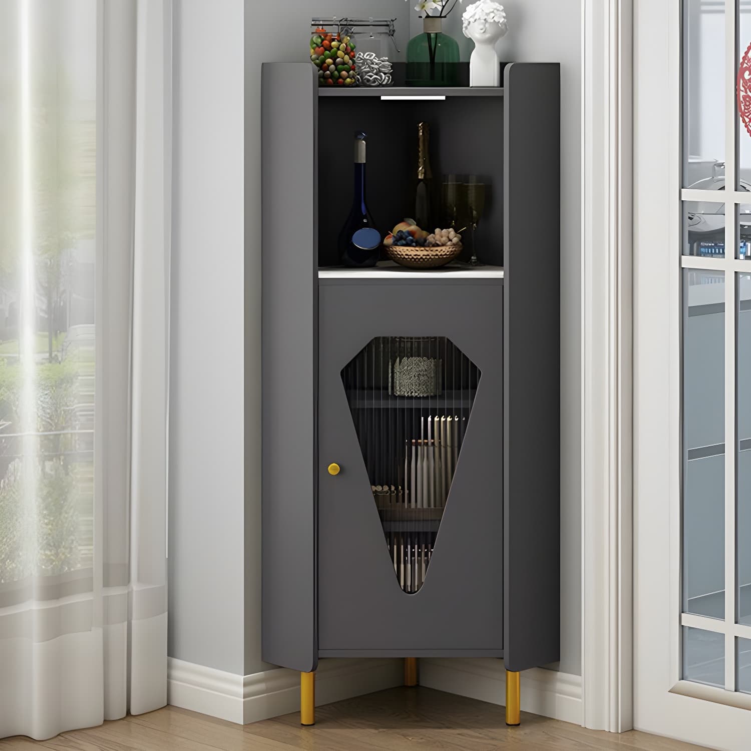 Glam Corner Accent Cabinet with Glass Doors and Wood Countertop in Small (Under 24 in.) Length - image 10