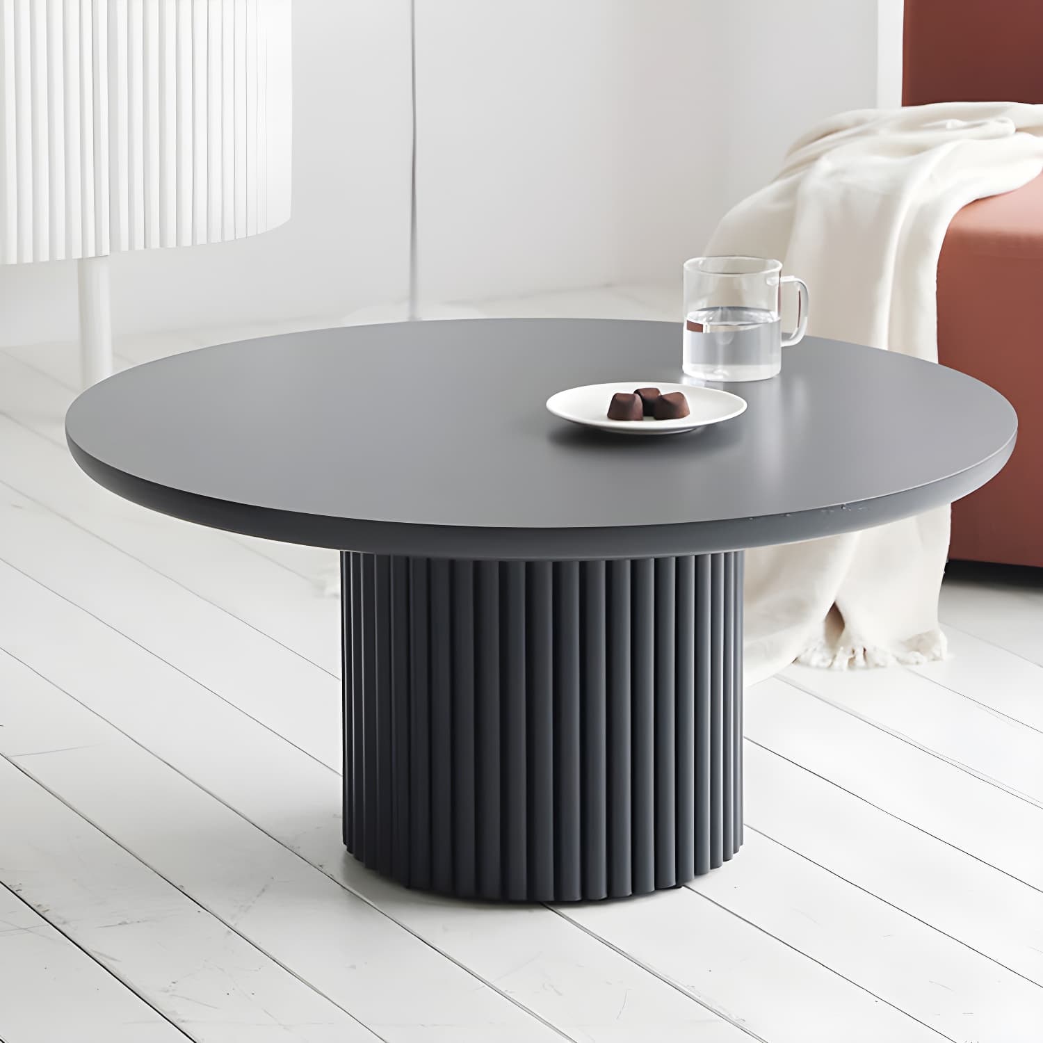 Glam Pedestal Coffee Table Wood Round Cocktail Table for Living Room - image 4