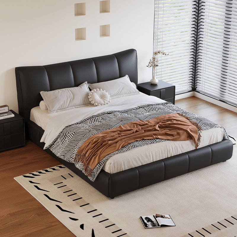Ink Simplistic Storage Bed/Platform Bed in Genuine Leather with Leg for Bedroom