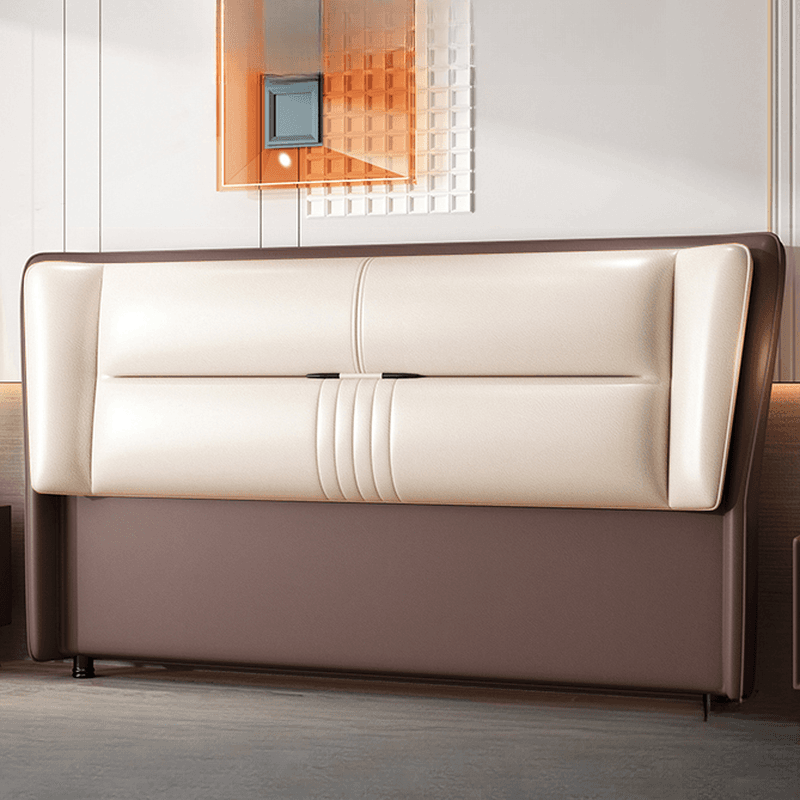 Trendy Panel Headboard in Natural Wood with No Distressing, Rectangle Shape for Twin XL/Full/Queen Bed, Featuring Sponge Upholstery and Standard Height