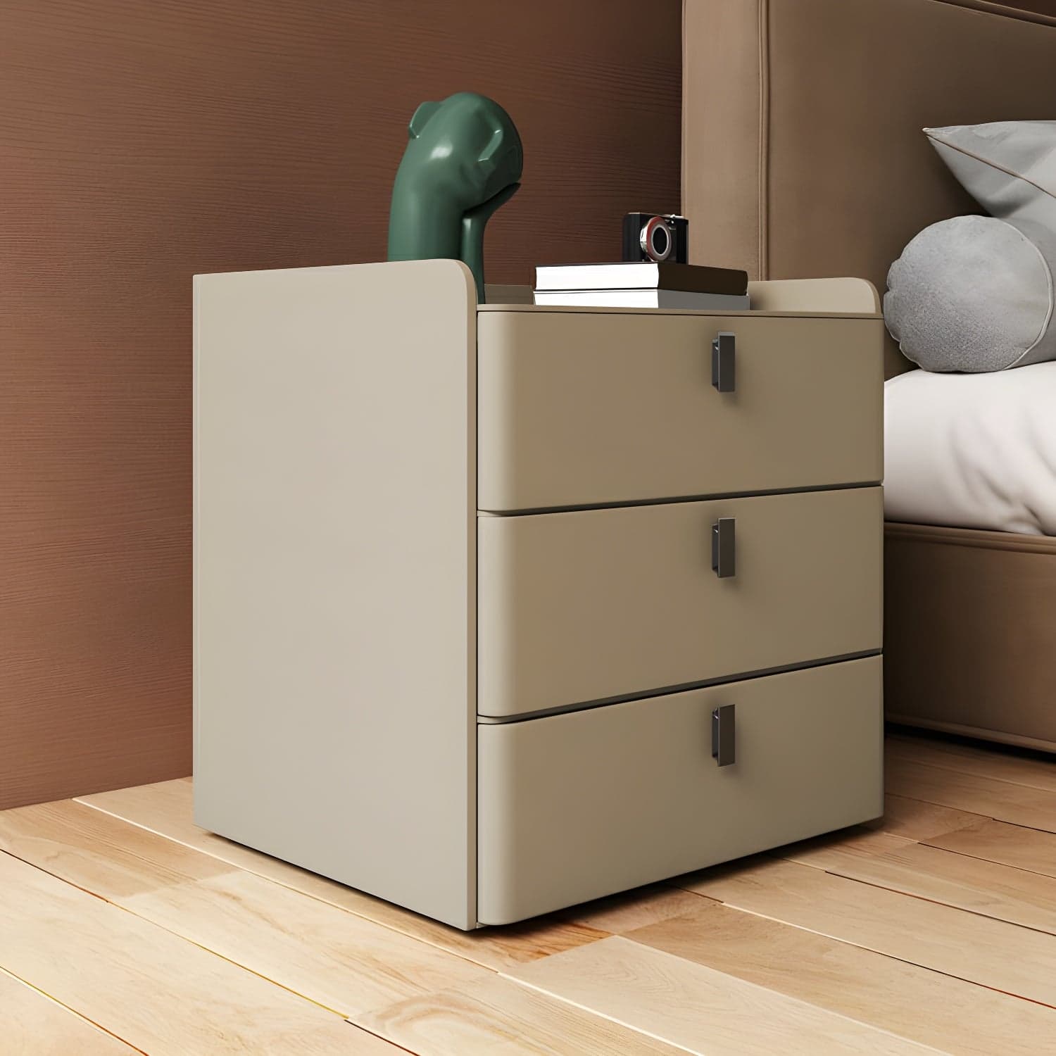 Modern Wood Nightstand with 3 Drawers and Stone Countertop in Small Size - image 7