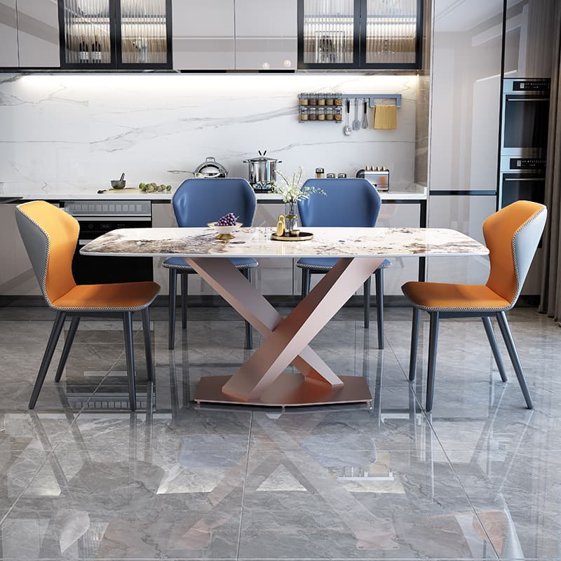 Modern Rectangle White Stone Dining Table 4 Person/Seats 6/For 8 Standard Height Fixed Table - image 5