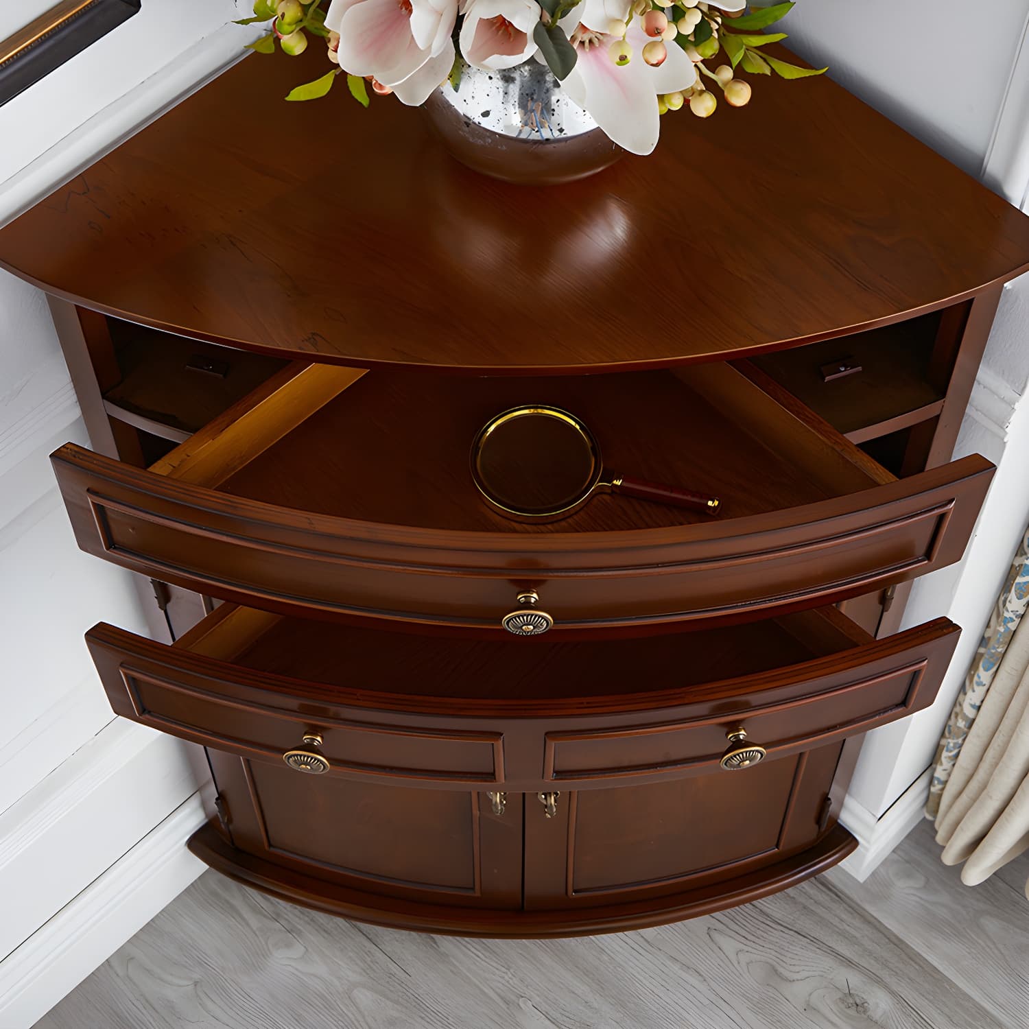 Mid-Century Modern Home Paned Cabinet Solid Wood Corner Side Cabinet - image 5