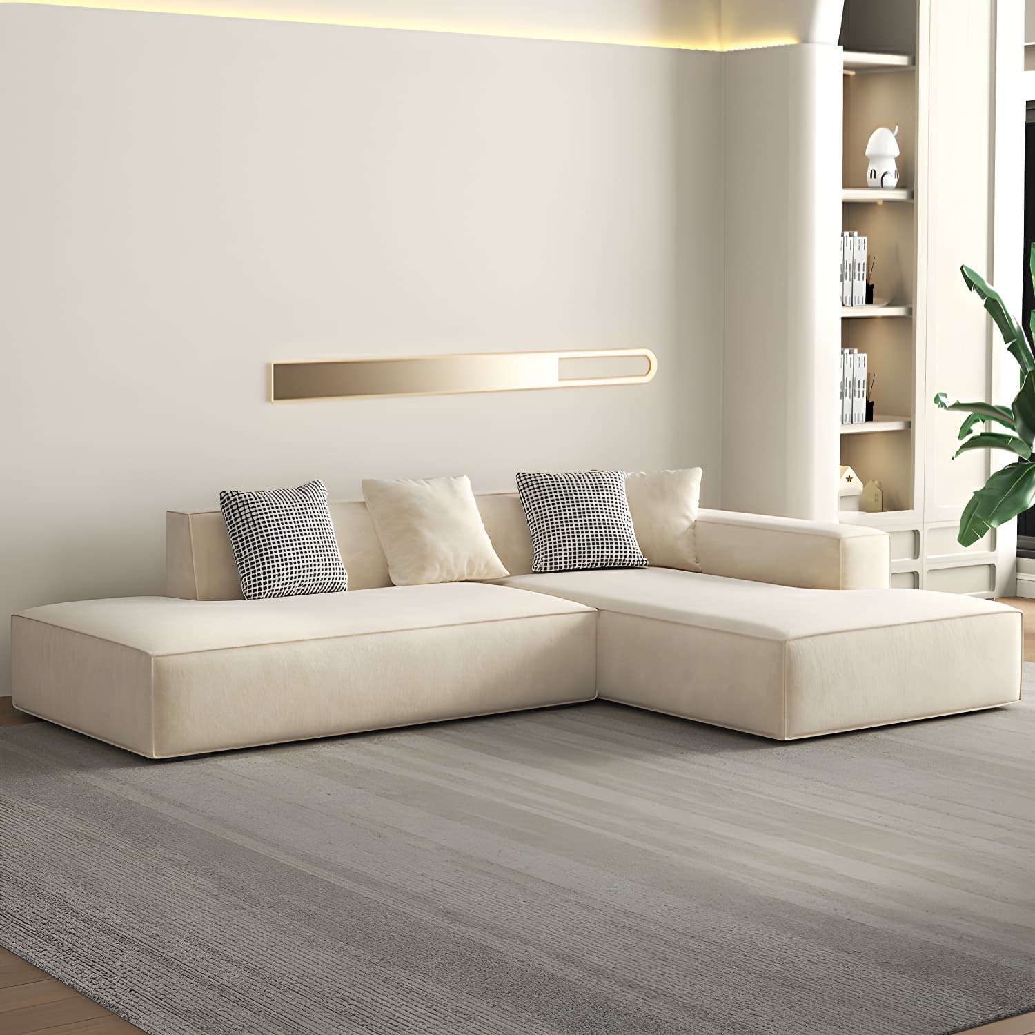 Elegant Sectional with Synthetic Upholstery in Moderate-Gray Tone and Built-in Charging Ports