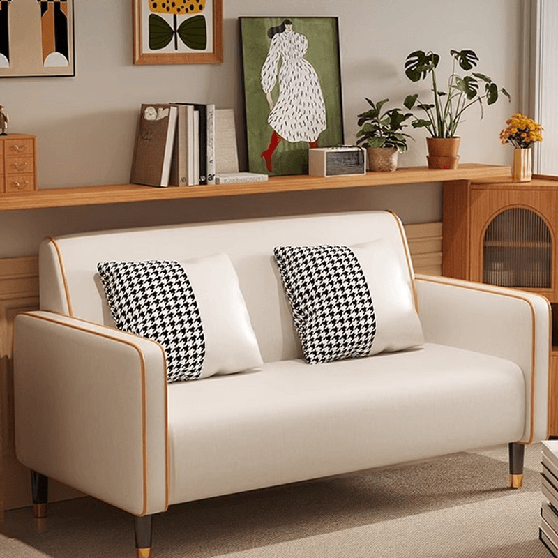 Trendy Solid Color Stain Resistant Loveseat in Synthetic Leather Grey/Beige/Amber Color for 2 People with 2 Pillows - image 12