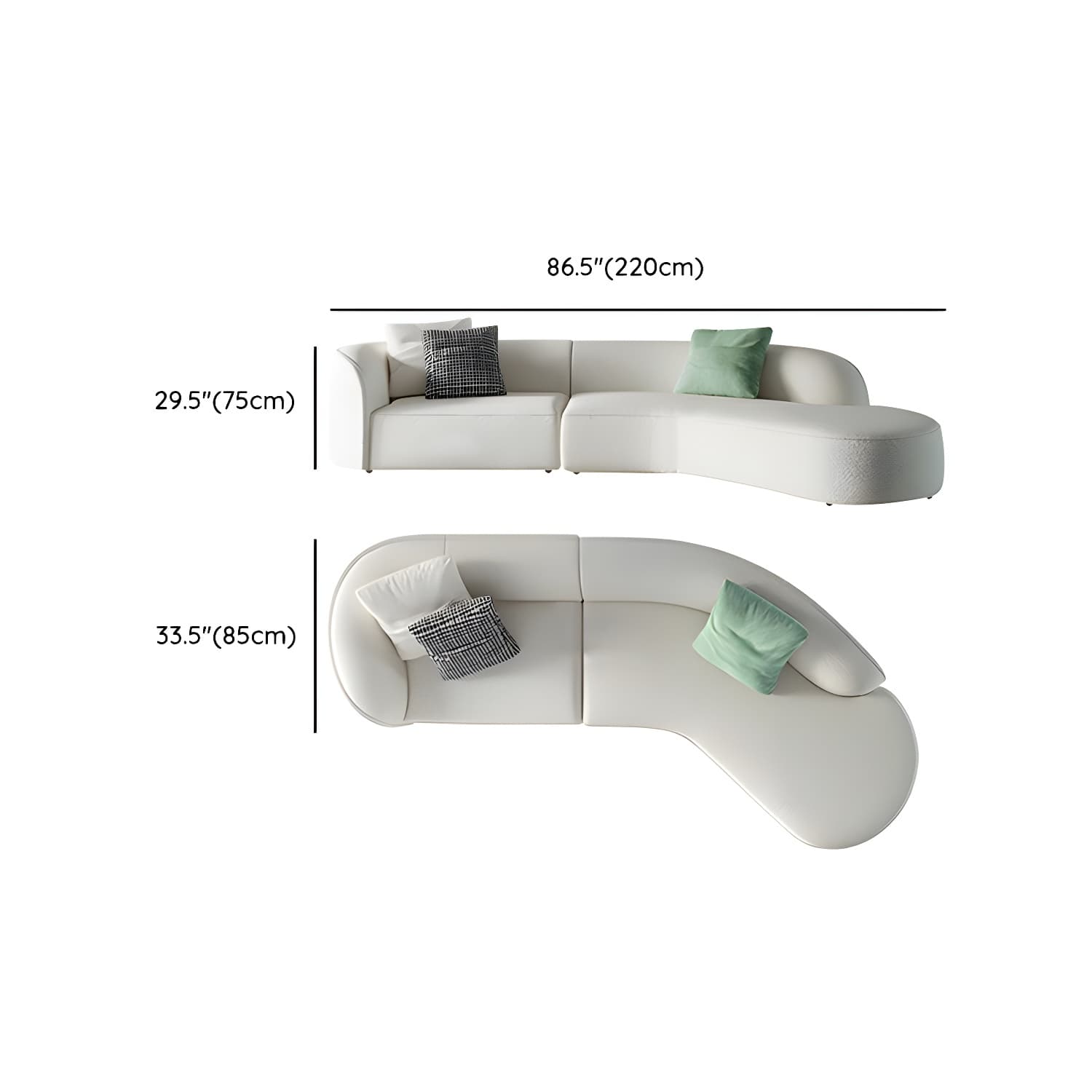Scandinavian Wood Frame Curved Sectional Sofa in Beige Sherpa Upholstery, 2 Piece Set - image 12