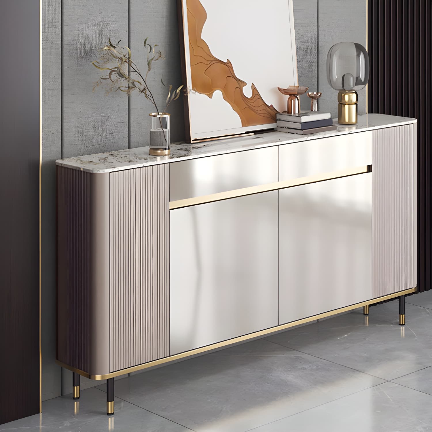 Contemporary Style Engineered Wood Buffet Stand Adjustable Shelving Credenza - image 3