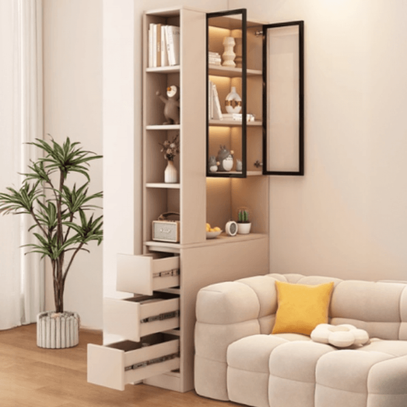 Detached Damp-proof Scratch-immune Accent Cabinet with 4 Exterior Shelves, Glazed Door, Chalk/Sepia Top, and Soft Close Drawer - image 4