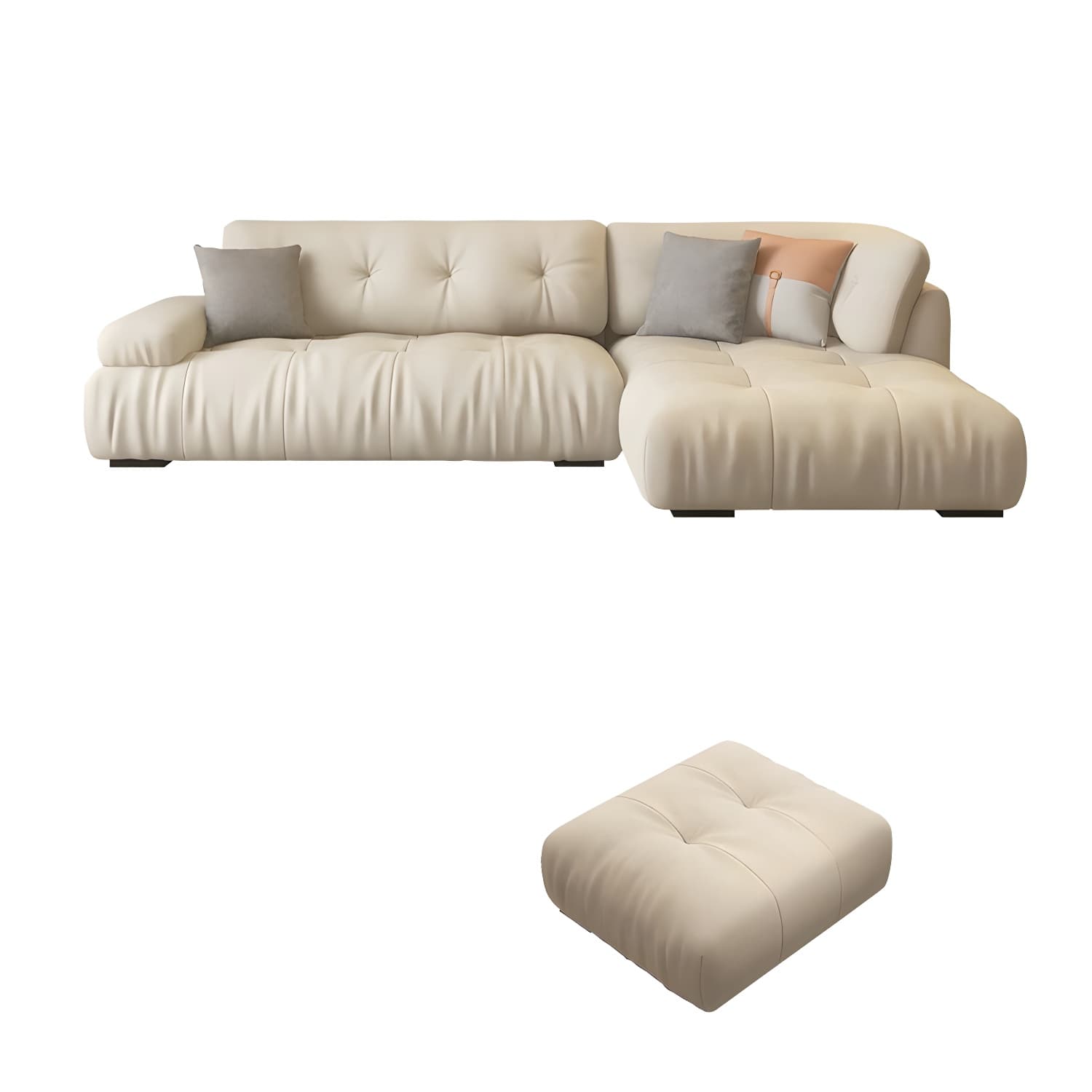 Flannel Upholstered Sectional Sofa in Gray with Scandinavian Wooden Frame - image 8