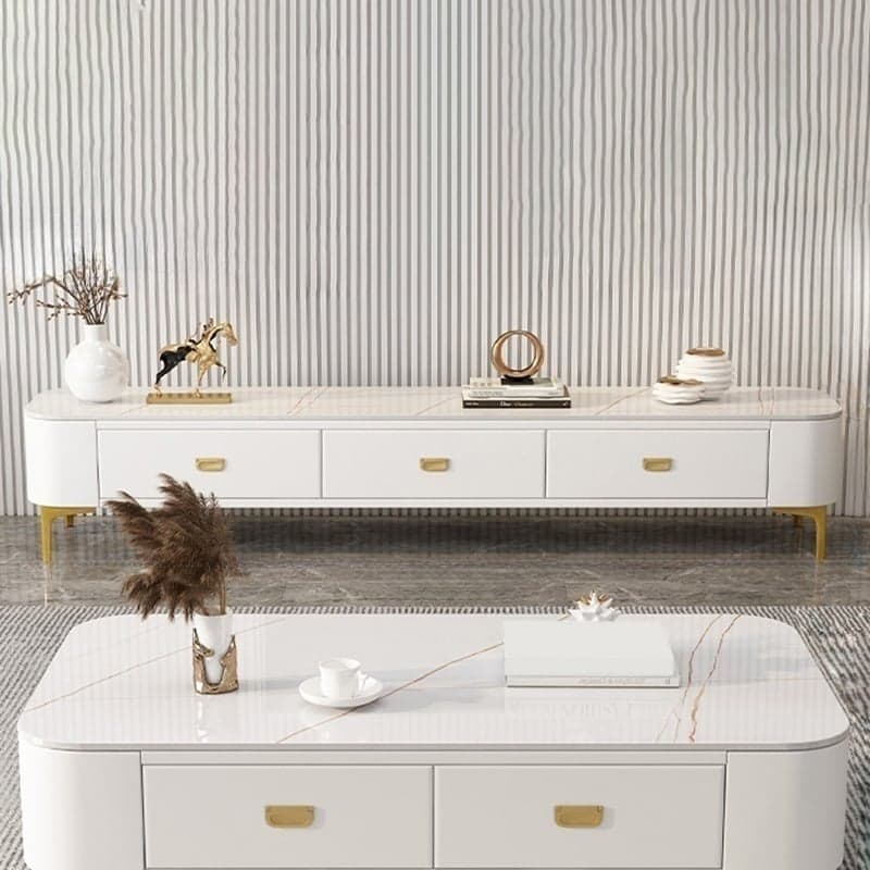 Modern Glass TV Stand with Low Height, 3 Drawers, Legs, and Easy Partial Assembly - image 3