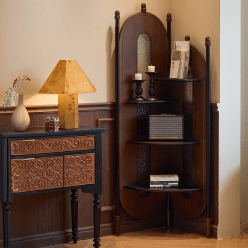Modern Simple Style Nook Decorative Cabinet with 4 Exterior Shelves, Natural Wood Countertop, and Matte Black/Sepia Top - image 6