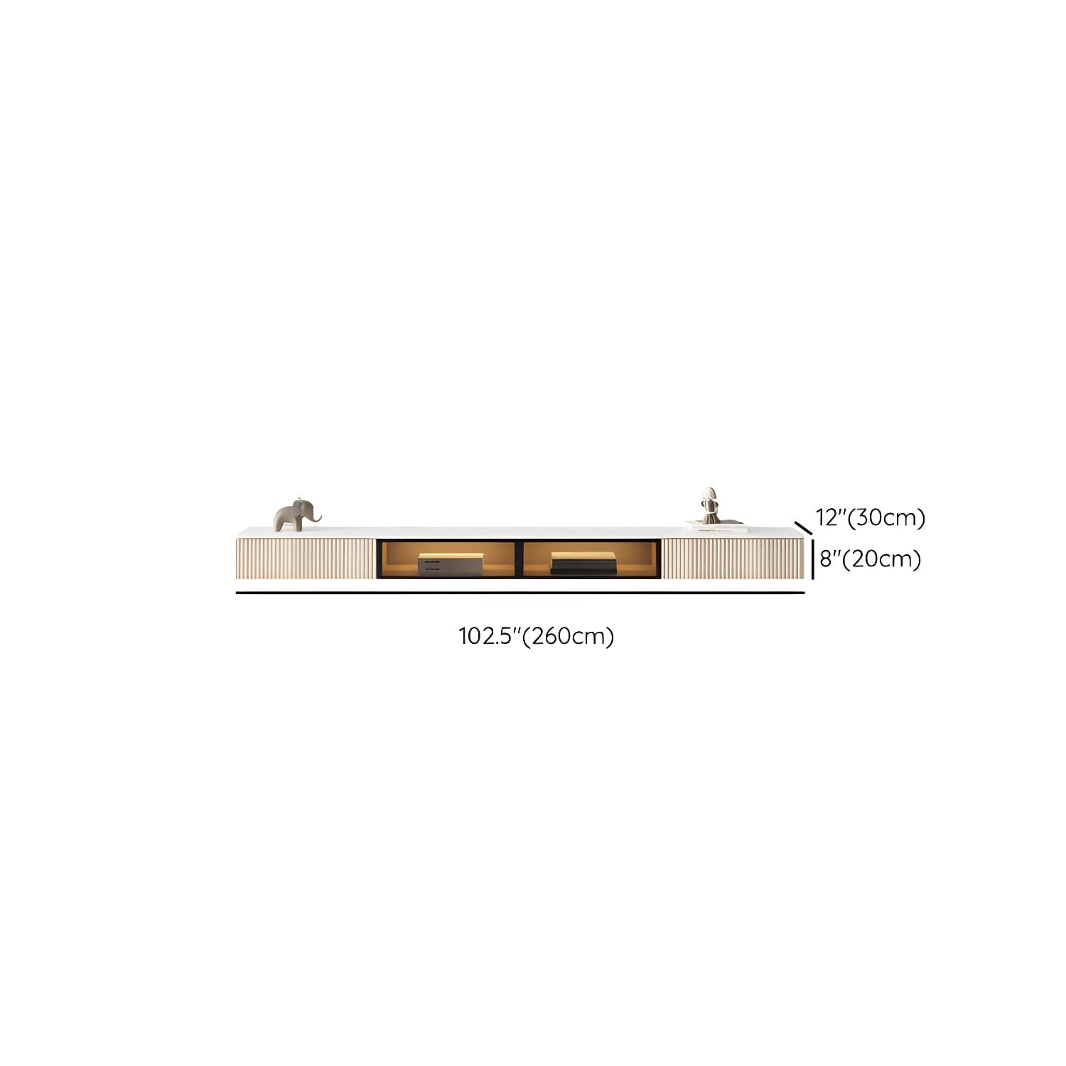 Glam Wall-mounted TV Media Stand Slate Top Wood Frame with Storage - image 18