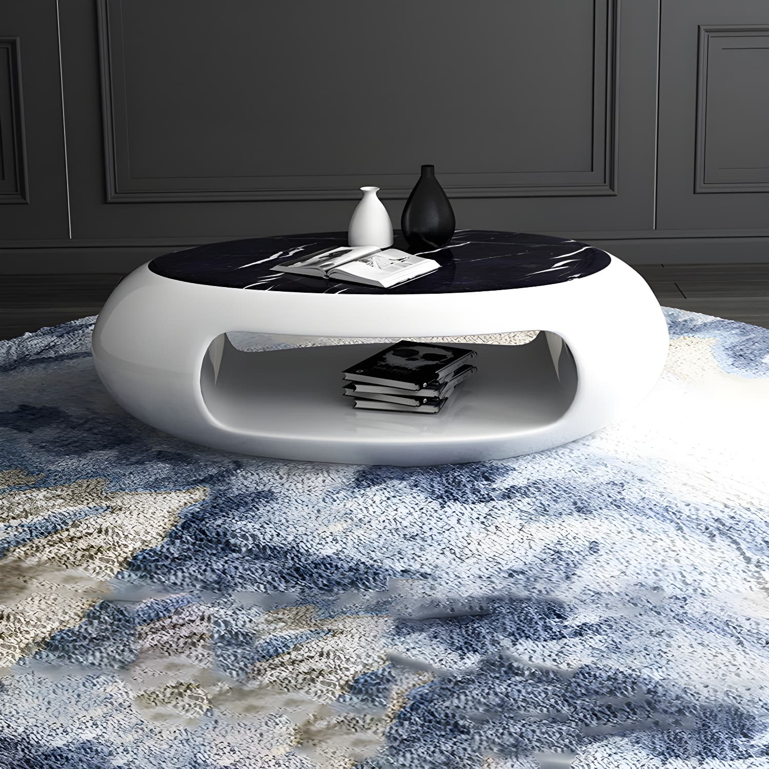 Modern Oval Coffee Table with Storage Shelf and Plastic Pedestal Base - image 11