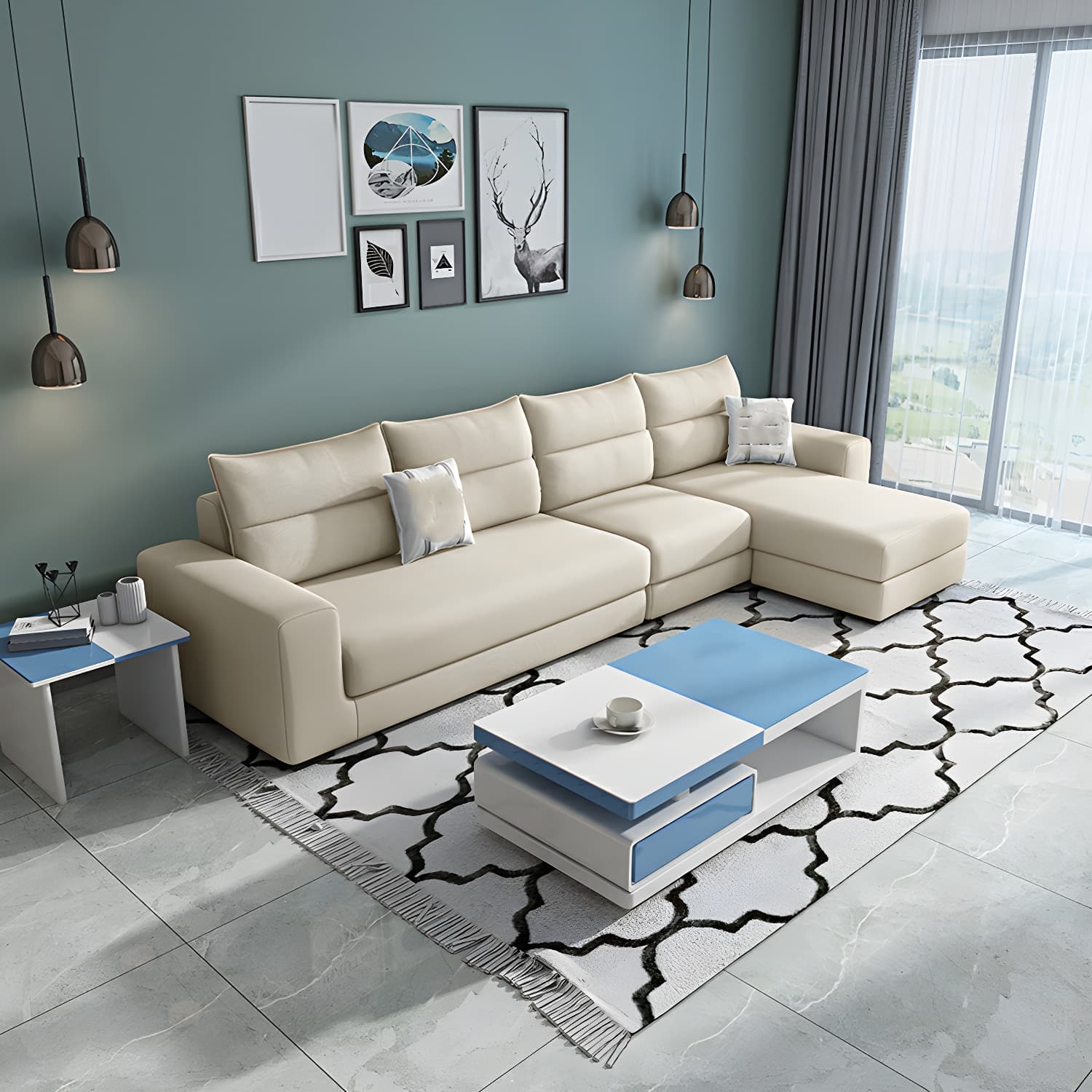 Modern Reversible L-Shape Sectional Sofa with Square Arm and Black Legs - image 15