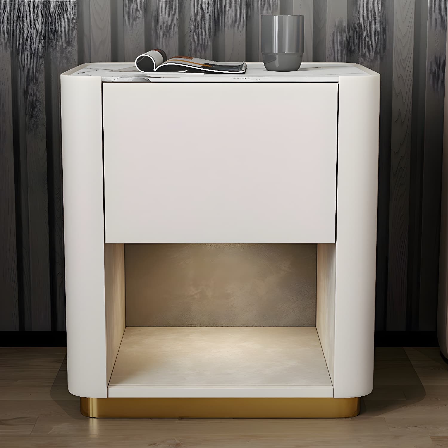 Modern Solid Wood and Slate Night Table Drawer Storage Bed Nightstand - image 18