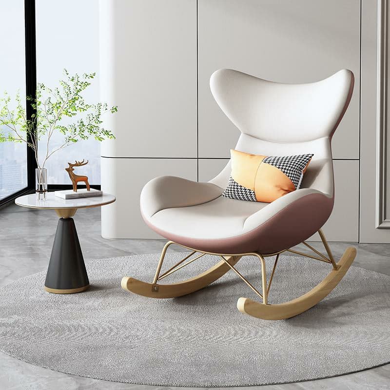 Modern Non-Scratch Armless Indoor Solid Wood Faux Leather Rocking Chair - image 4
