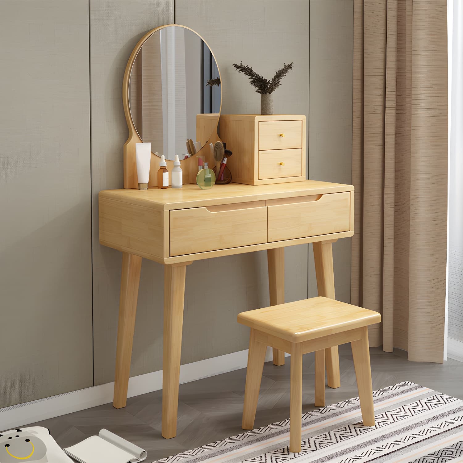 Scandinavian Vanity Makeup Table Set Solid Wood Dressing Table Stool Set - image 6