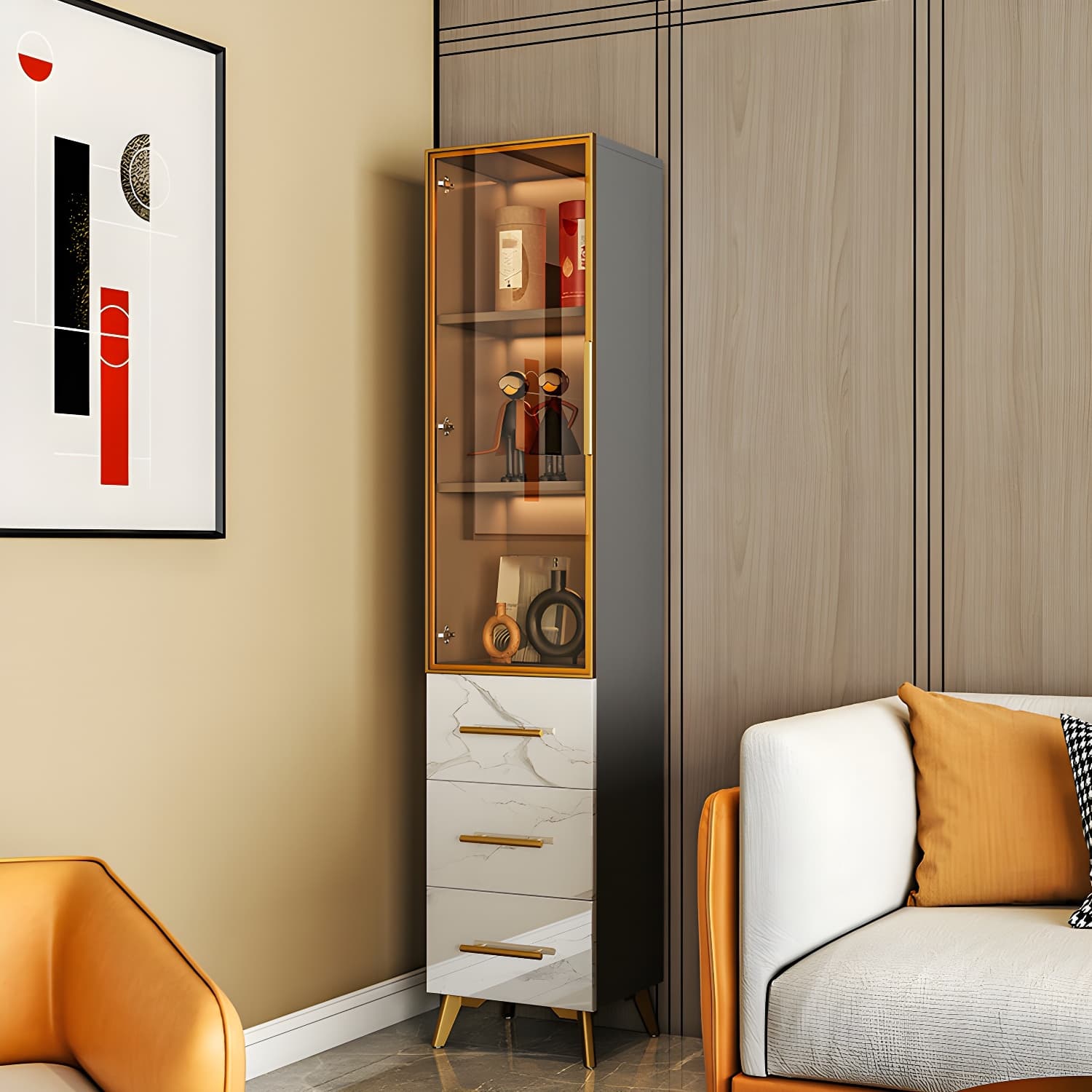 13.8'' Wood Two-Drawer Rectangular White and Black Accent Cabinet without Adjustable Shelf