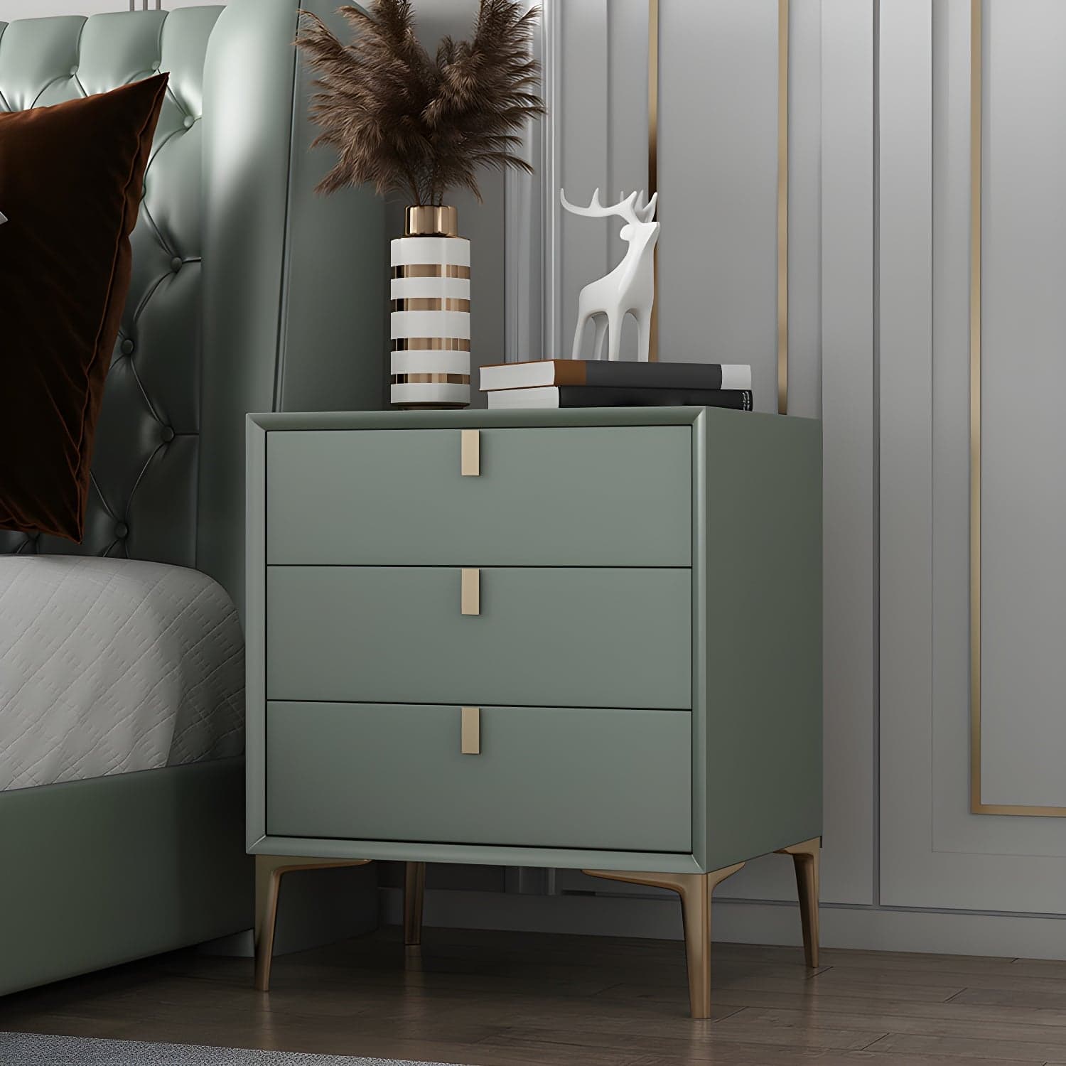 Modern Wood Bachelor's Chest with 3 Drawers and Faux Leather Countertop - image 3