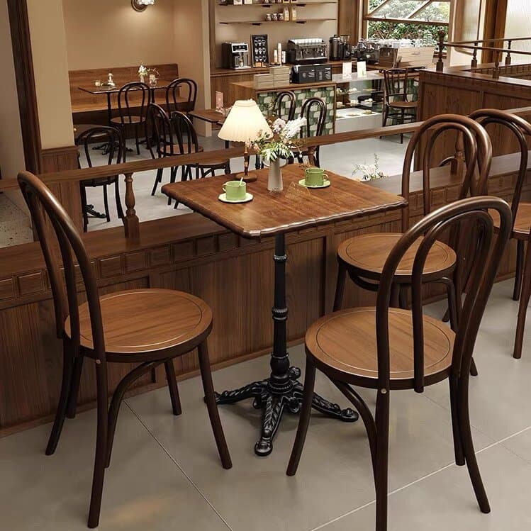 Industrial Natural Wood Finish Dining Table with a Rubber Solid Wood Tabletop and Metal Black Base - image 5