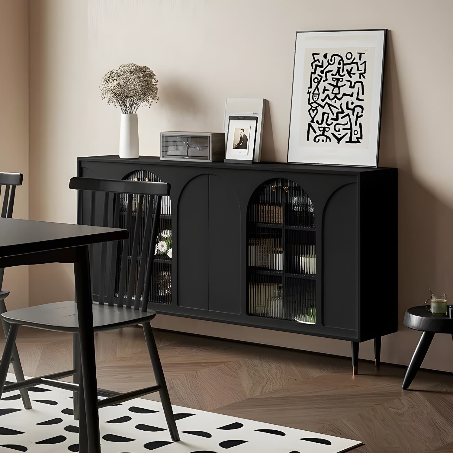 Modern Wooden Sideboard with Glass Doors and Adjustable Shelving - image 9