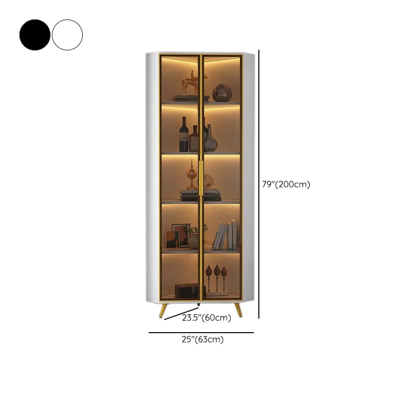Contemporary Wood Corner Accent Cabinet with Clear Glass Doors, Metal Legs and Interior Shelves - image 29