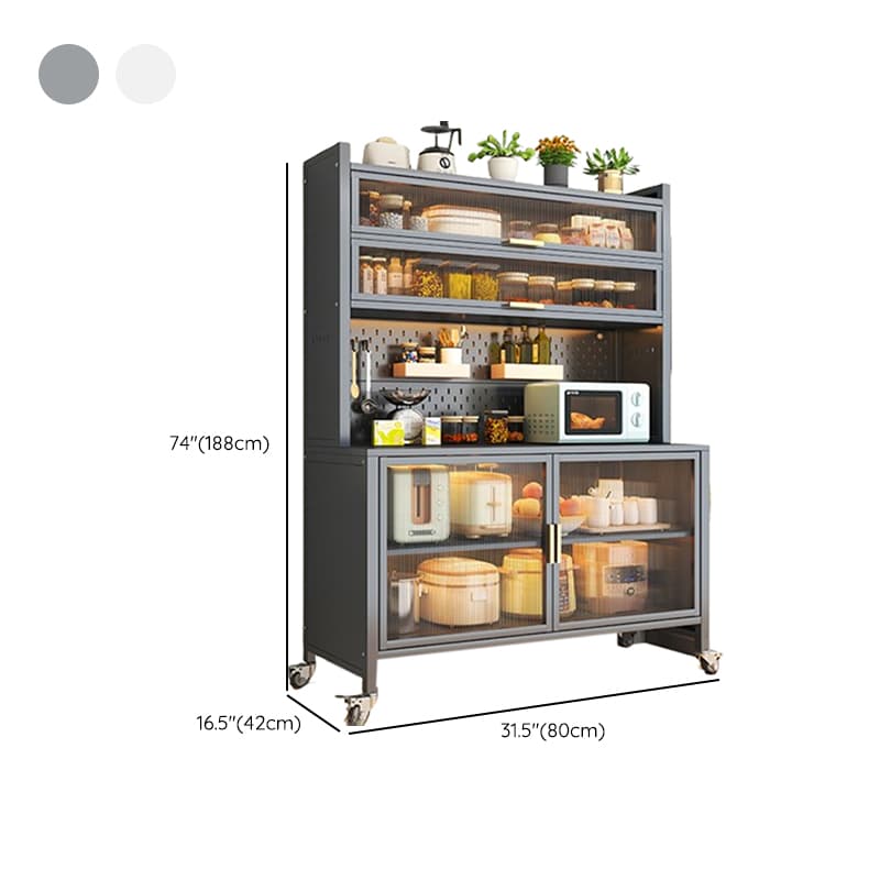 Mobile Sideboard with Caster Wheels, Steel Countertop, and Microwave Organizer - image 12